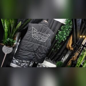 SRH Vintage Y2K Embroidered Men's Black Zipper Puffer Vest XL